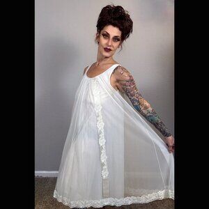 1960s Ice Blue Shadowline Slip Dress Lingerie Double Layered Gown Lace Aline M